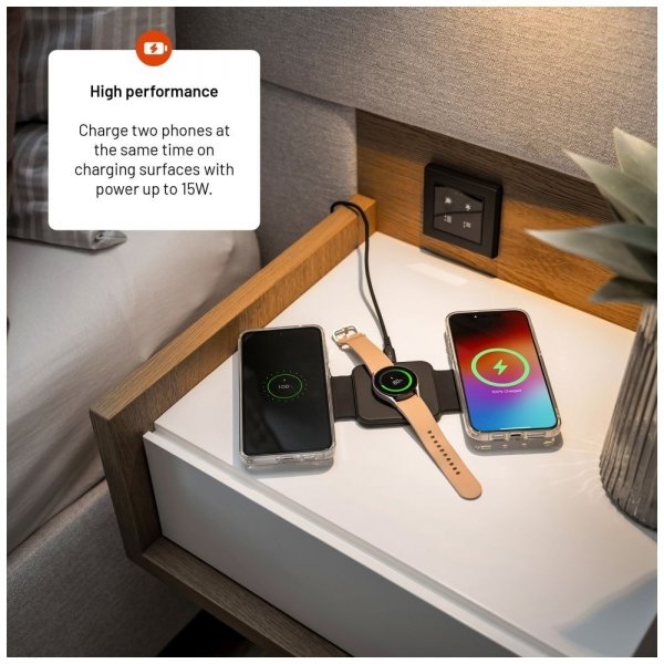 Fixed Sammenleggbar Trådløs lader 3in1 Flex for Samsung