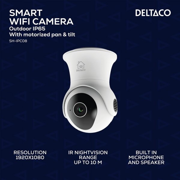 Deltaco Smart Home WiFi-kamera med motorisert panorering og tilting-funksjon for utendørs bruk IP65