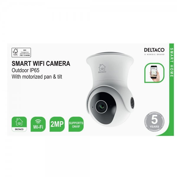 Deltaco Smart Home WiFi-kamera med motorisert panorering og tilting-funksjon for utendørs bruk IP65