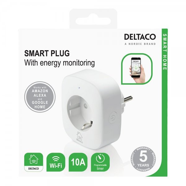 Deltaco Smart Home WiFi Smart Plugg med energiovervåking