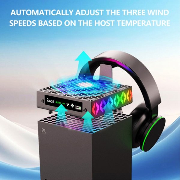 Ipega Xbox Series X kjølevifte med RGB og hodetelefonholder