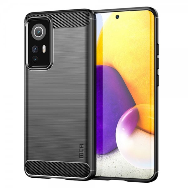Mofi Xiaomi 12/12X Deksel Børstet Karbonfibertekstur Svart