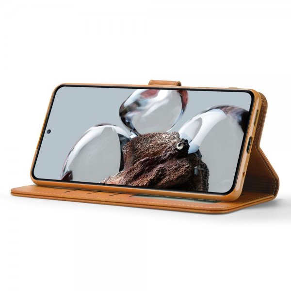 Lc.Imeeke Xiaomi 12T/12T Pro Etui med Kortlomme stativfunksjon Lysebrun