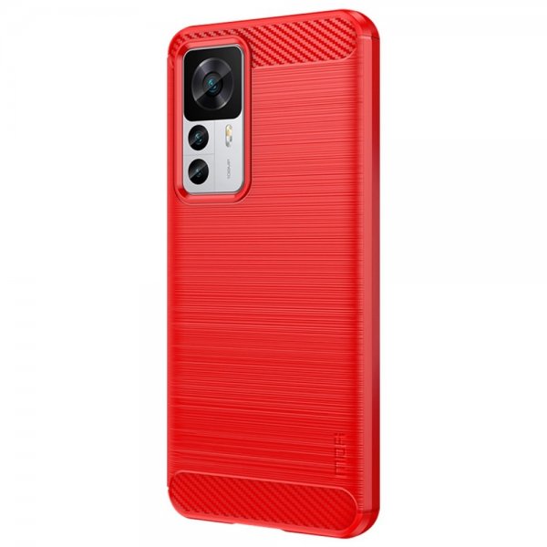 Mofi Xiaomi 12T/12T Pro Deksel Børstet Karbonfibertekstur Rød