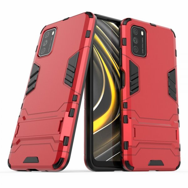 Xiaomi Poco M3 Deksel Armor Stativfunksjon Rød