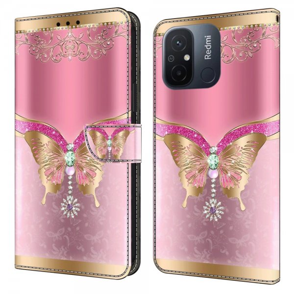 Xiaomi Redmi 12C Etui Motiv Sommerfugl Rosa Og Gull