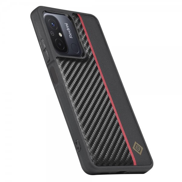 Lc.Imeeke Xiaomi Redmi 12C Deksel Karbonfibertekstur Rød Stripe Svart
