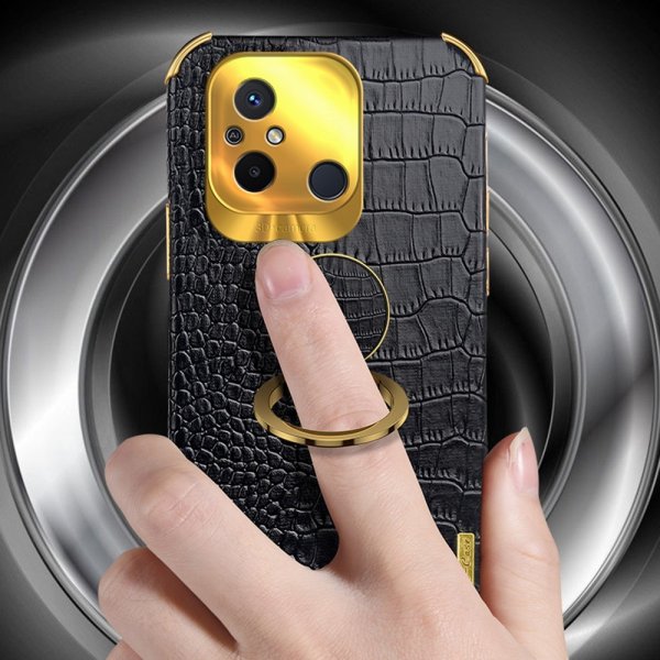 Xiaomi Redmi 12C Deksel Krokodillemønster Finger Ring Svart