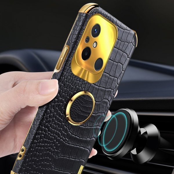 Xiaomi Redmi 12C Deksel Krokodillemønster Finger Ring Svart