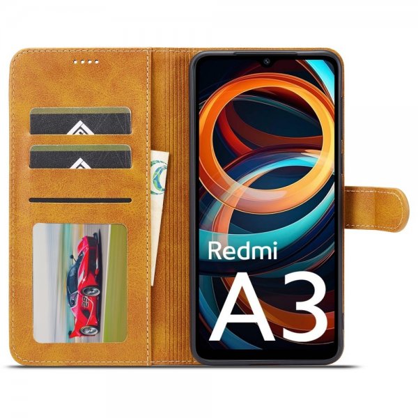 Lc.Imeeke Xiaomi Redmi A3 Etui med Kortlomme stativfunksjon Lysebrun