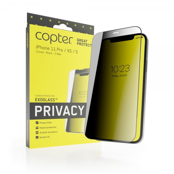 Copter iPhone X/Xs/11 Pro Skjermbeskytter ExoGlass Privacy Curved