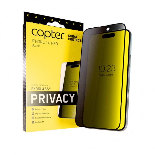 Copter iPhone 16 Pro Skjermbeskytter Exoglass Curved Privacy