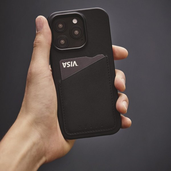 Mujjo iPhone 16 Pro Deksel Full Leather Wallet Case Svart