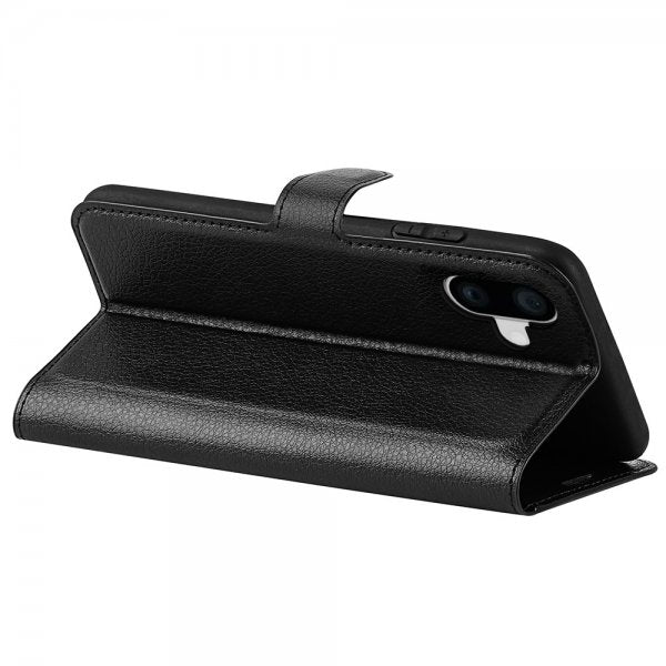 iPhone 16 Etui Litchi Svart