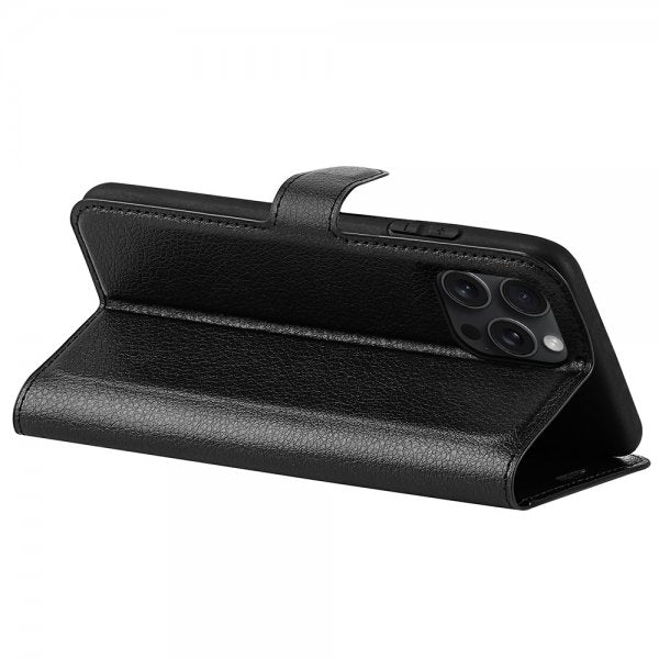 iPhone 16 Pro Etui Litchi Svart