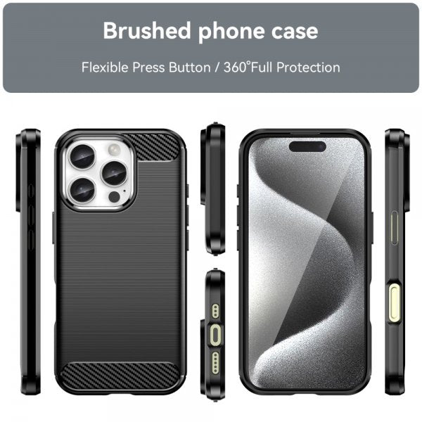 iPhone 16 Pro Max Deksel Børstet Karbonfibertekstur Svart