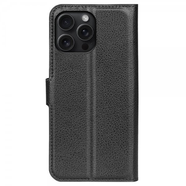 iPhone 16 Pro Max Etui Litchi Svart