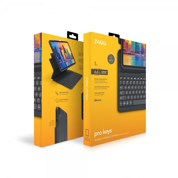 Zagg iPad Pro 12.9 (gen 4/5/6) Etui med tastatur Pro Keys Nordic Charcoal