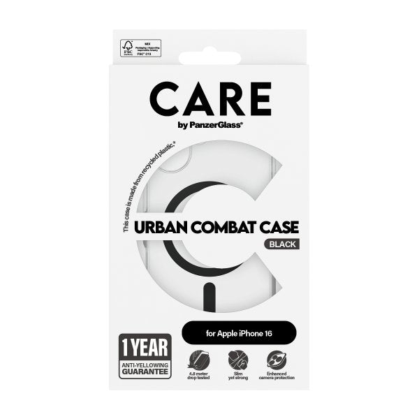 CARE by PanzerGlass iPhone 16 Deksel Urban Combat MagSafe Svart Transparent