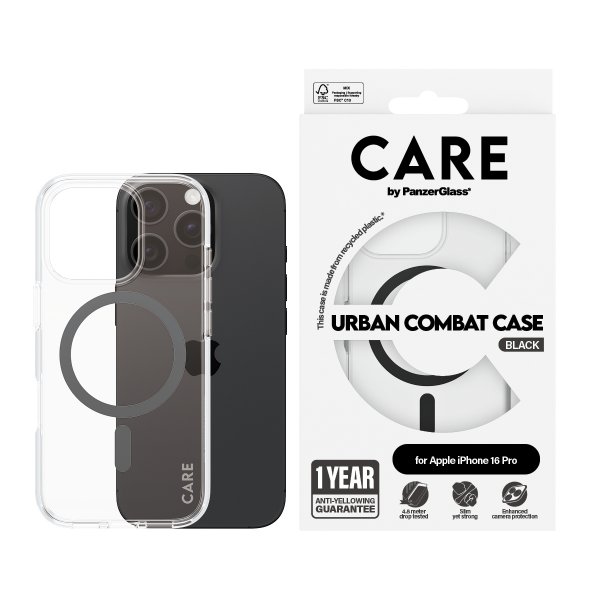 CARE by PanzerGlass iPhone 16 Pro Deksel Urban Combat MagSafe Svart Transparent
