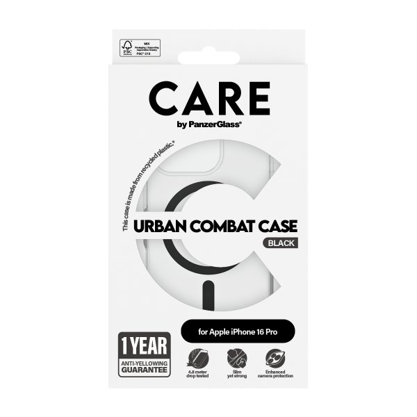 CARE by PanzerGlass iPhone 16 Pro Deksel Urban Combat MagSafe Svart Transparent