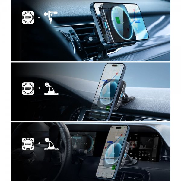 ESR Mobilholder til bil Qi2 Wireless Car Charger CryoBoost HaloLock Svart
