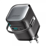 Joyroom 65W vegglader med innebygd USB-kabel og USB-A/USB-C-porter svart