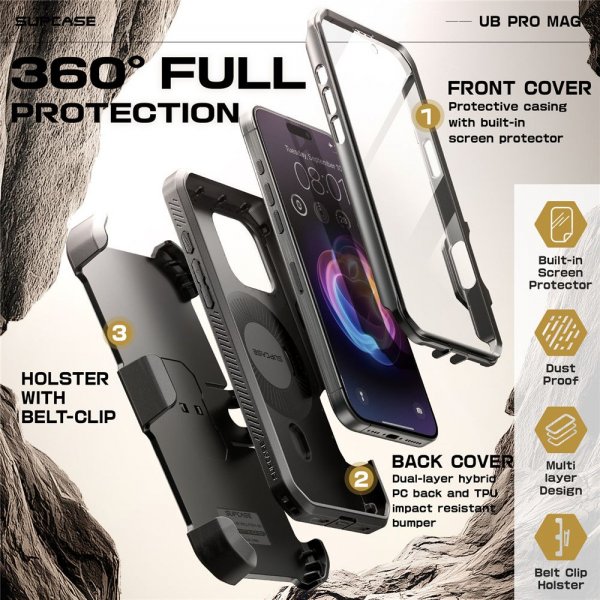Supcase iPhone 16 Pro Max Deksel UB Pro MagSafe Svart