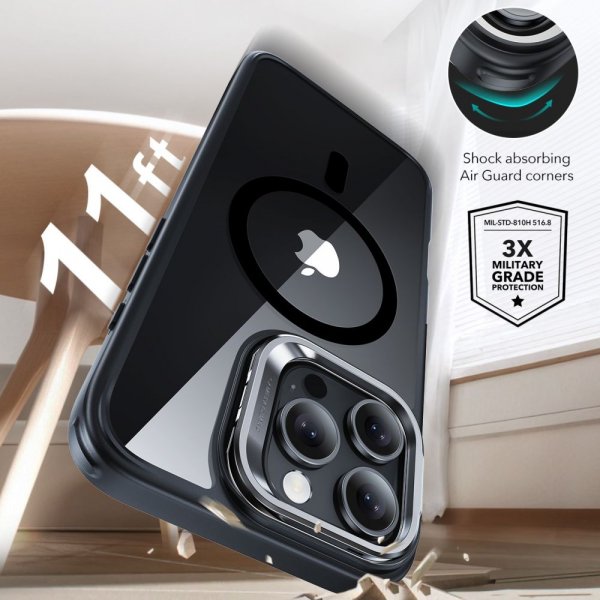 ESR iPhone 16 Pro Deksel og Skjermbeskytter Classic Hybrid Kickstand MagSafe Set Svart