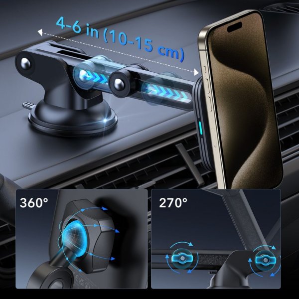 ESR Mobilholder til bil Qi2 Dashboard Wireless Car Charger HaloLock Svart