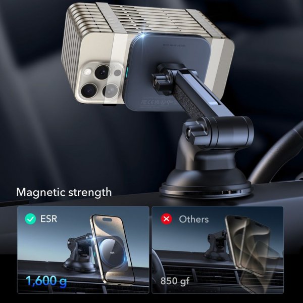 ESR Mobilholder til bil Qi2 Dashboard Wireless Car Charger HaloLock Svart