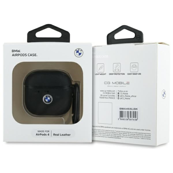 BMW AirPods 4 Deksel Ekte Skinn Svart