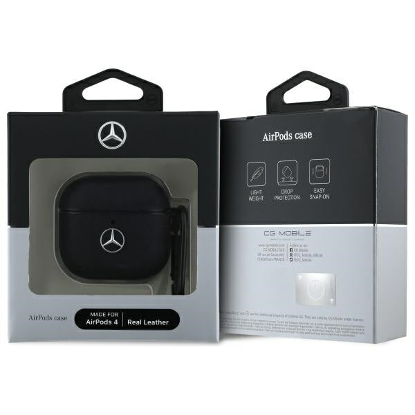 Mercedes Benz AirPods 4 Deksel Ekte Skinn Svart