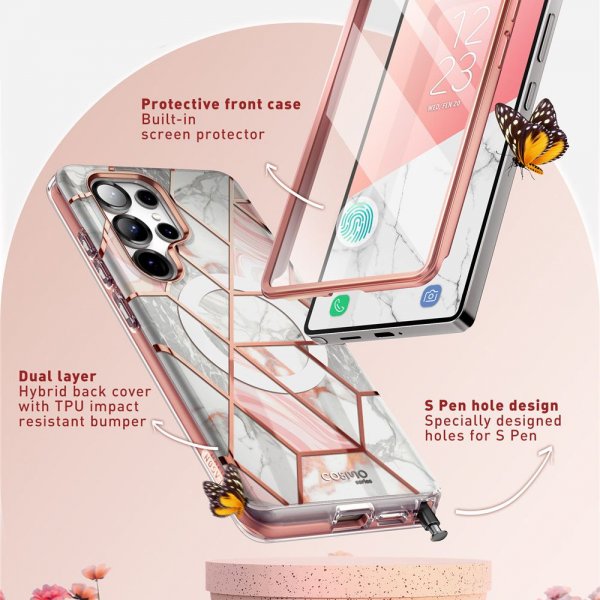 Supcase Samsung Galaxy S25 Ultra Deksel Cosmo MagSafe Pink Marble