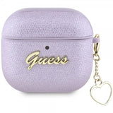 Guess AirPods 4 Deksel Metallic Script Charm Lilla