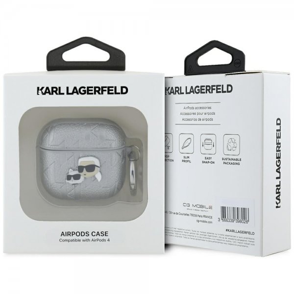 Karl Lagerfeld AirPods 4 Deksel Monogram Karl & Choupette Sølv