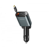 Joyroom 65W billader med innebygd USB-kabel og USB-A/USB-C-porter grå