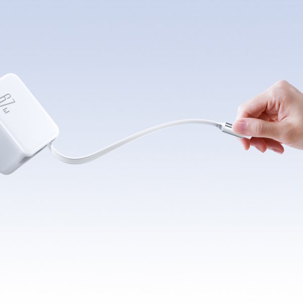Joyroom 67W vegglader med innebygd USB-kabel og USB-C-port hvit
