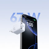 Joyroom 67W vegglader med innebygd USB-kabel og USB-C-port hvit