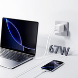 Joyroom 67W vegglader med innebygd USB-kabel og USB-C-port hvit