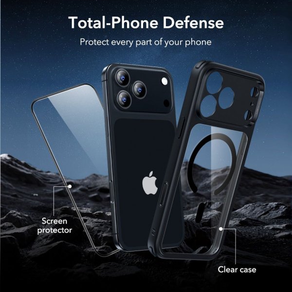 ESR iPhone 17 Pro Max Deksel og Skjermbeskytter Classic Hybrid MagSafe Set Svart Transparent