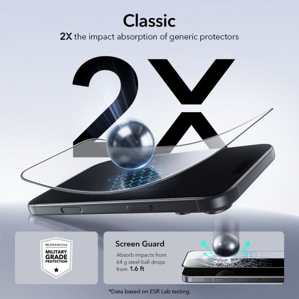 ESR iPhone 17 Pro Max Skjermbeskytter UltraFit 2-pakning