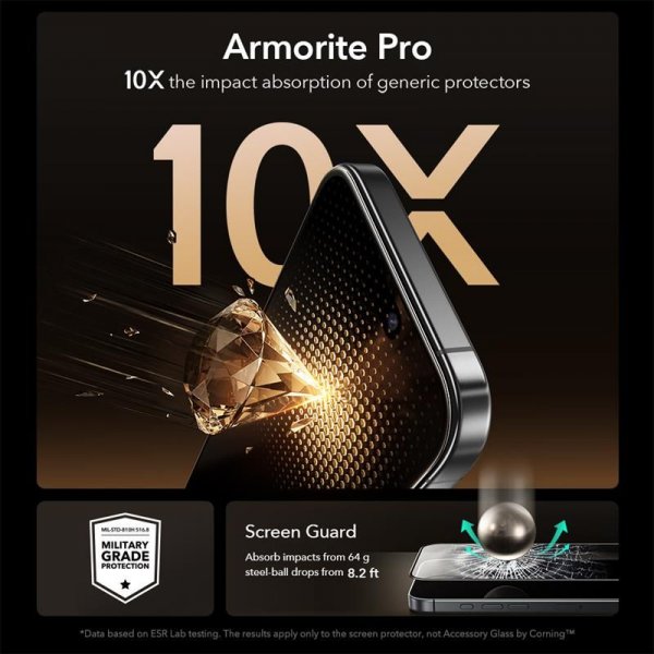 ESR iPhone 16 Pro/iPhone 17 Skjermbeskytter UltraFit Armorite Pro