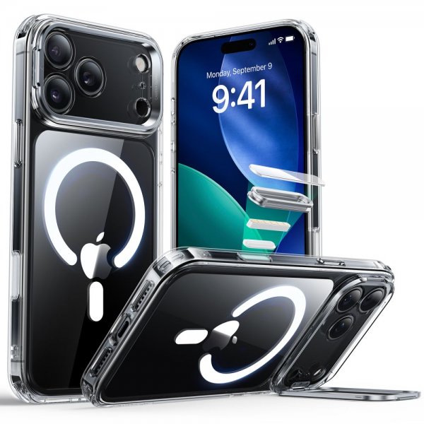 ESR iPhone 17 Pro Deksel Classic Hybrid Kickstand MagSafe Transparent