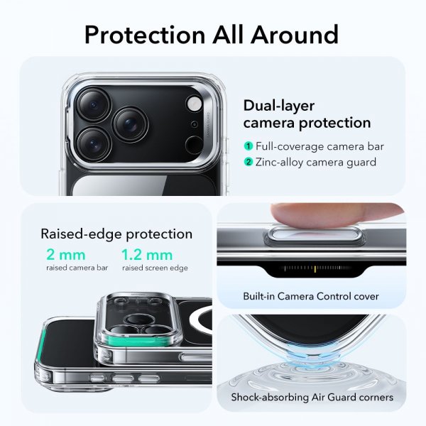 ESR iPhone 17 Pro Deksel Classic Hybrid Kickstand MagSafe Transparent