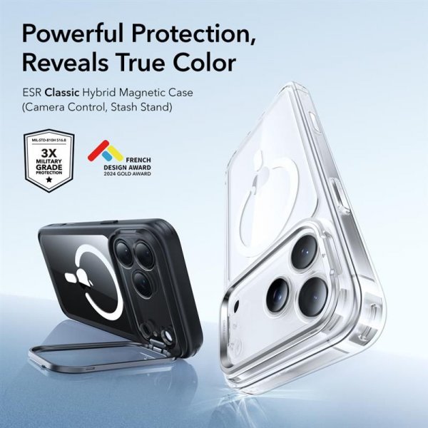 ESR iPhone 17 Pro Max Deksel Classic Hybrid Kickstand MagSafe Svart Transparent