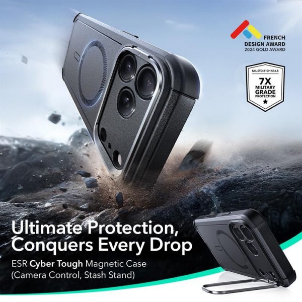 ESR iPhone 17 Pro Deksel Cyber ​​Tough Kickstand MagSafe Svart