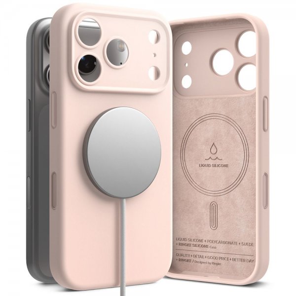 Ringke iPhone 17 Pro Max Deksel Silicone Magnetic Pink Sand