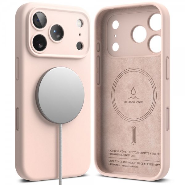 Ringke iPhone 17 Pro Deksel Silicone Magnetic Pink Sand