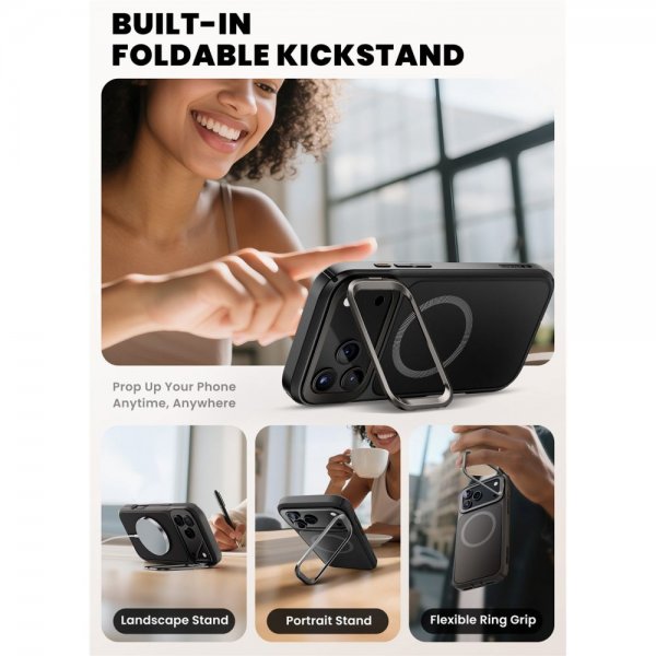 Supcase iPhone 17 Pro Deksel Ares Flip MagSafe Svart